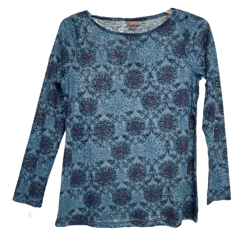 J. Jill | Floral Burnout‎ Blue Purple Long Sleeve Shirt Med NWT Boho Semi Sheer